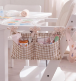 Plaid-Patterned Crib-Hanging Storage Organizer, Beige - Image 2