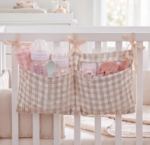 Plaid-Patterned Crib-Hanging Storage Organizer, Beige