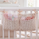 Plaid-Patterned Crib-Hanging Storage Organizer, Beige