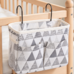 Hanging Bedside Storage Organizer, Gray With Triangular Pattern