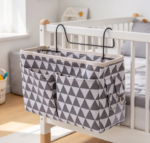 Canvas Bedside Hanging Storage Basket, Large-Pocket Design, Gray