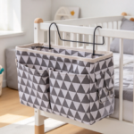 Canvas Bedside Hanging Storage Basket, Large-Pocket Design, Gray
