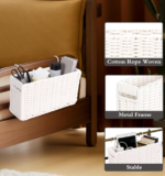 Cotton-Rope Woven Bedside Storage Organizer, Foldable, White - Image 2