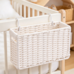 Cotton-Rope Woven Bedside Storage Organizer, Foldable, White