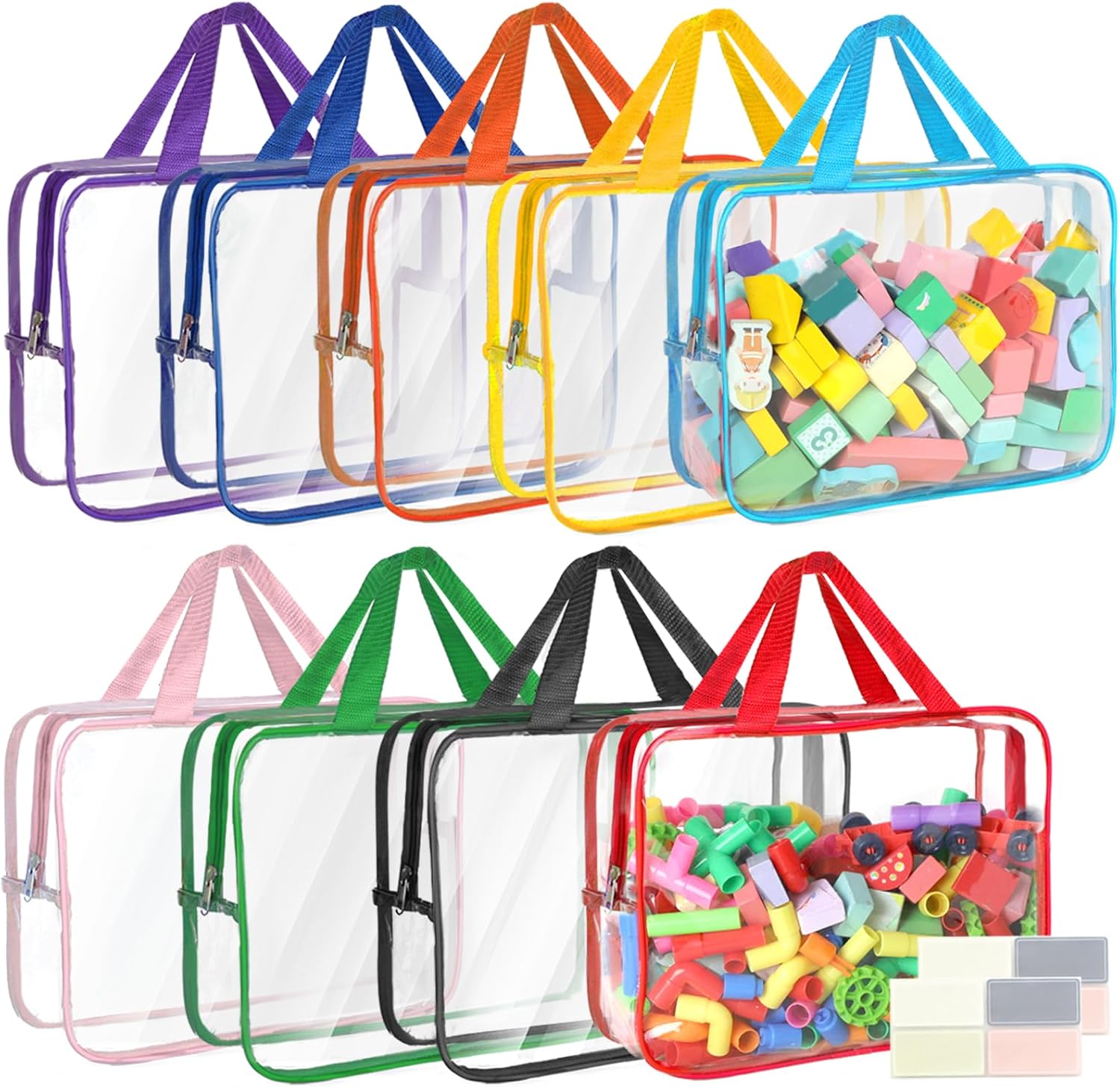 71JnfwPLDHL._AC_SL1500_.jpg Nine-Piece Toy Storage Bag Set, Transparent Pvc With Labels - Image 1