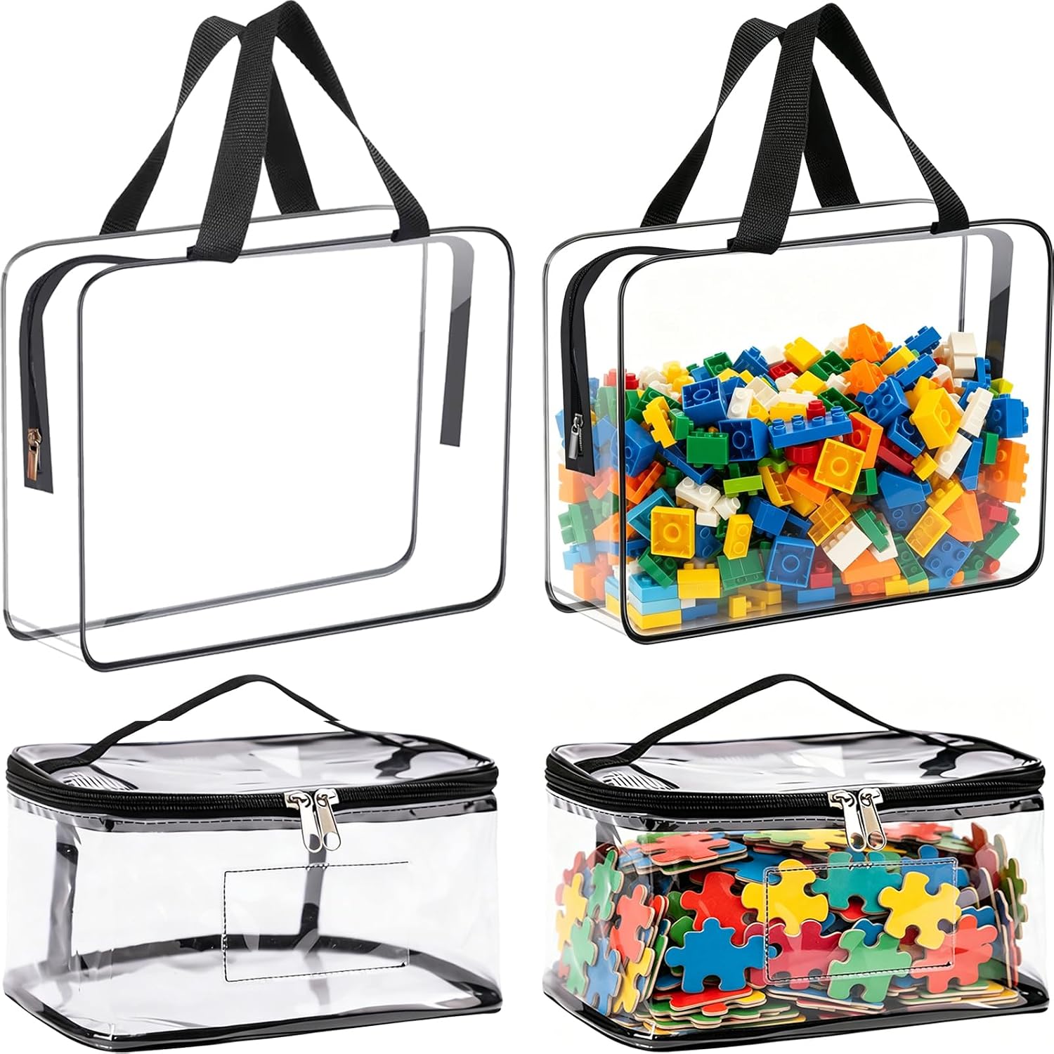 71YPFhp4aoL._AC_SL1500_.jpg Set Of 4 Toy Storage Bags, Made Of Transparent Pvc With Zippers - Image 1