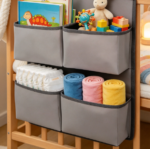 Crib-Hanging Diaper Organizer, Four Deep Pockets, Gray - Image 2