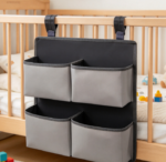 Crib-Hanging Diaper Organizer, Four Deep Pockets, Gray