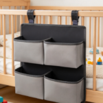 Crib-Hanging Diaper Organizer, Four Deep Pockets, Gray