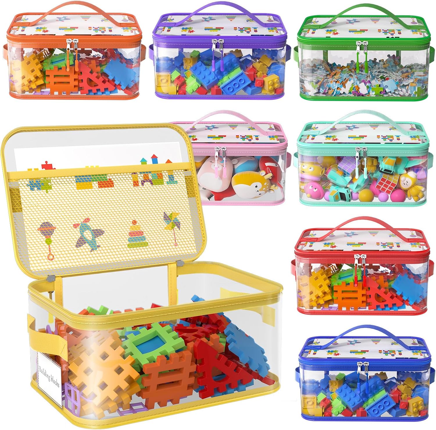 81LWRG5xLWL._AC_SL1500_.jpg Large Transparent Toy Storage Bags, 8-Piece Set With Double Zippers - Image 1